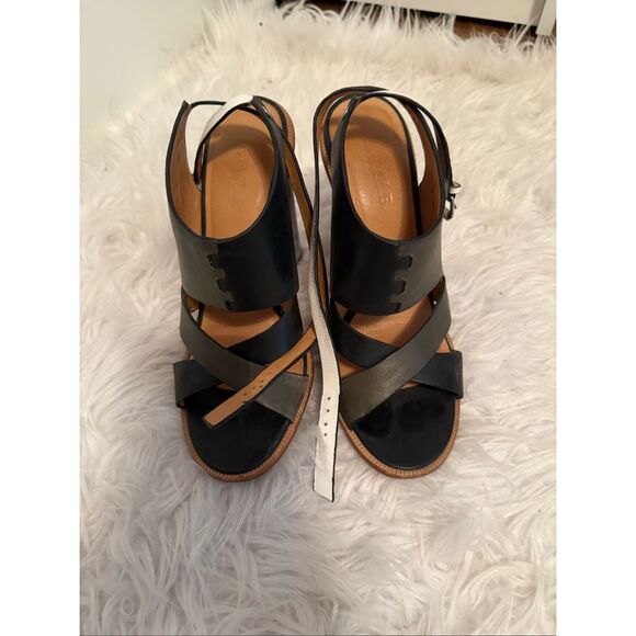 L.A.M.B chase heels lucite sz 10 olive black leather sandals - Picture 6 of 8